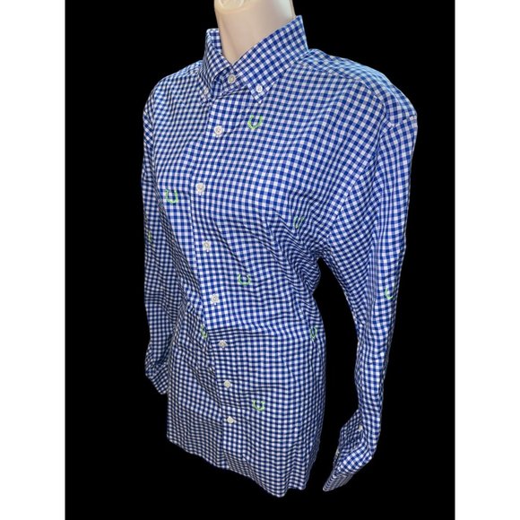 Vineyard Vines Mens MD Kentucky Derby‎ Keeneland Blue Gingham Horseshoe Logo - Picture 3 of 9
